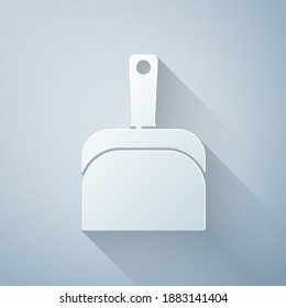 Paper cut Dustpan icon isolated on grey background. Cleaning scoop services. Paper art style. Vector