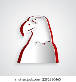 Paper cut Eagle head icon isolated on grey background. Animal symbol. Paper art style. Vector