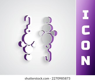 Paper cut Earrings icon isolated on grey background. Jewelry accessories. Paper art style. Vector