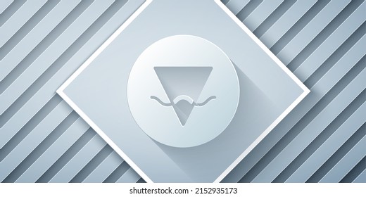 Paper cut Earth element of the symbol alchemy icon isolated on grey background. Basic mystic elements. Paper art style. Vector