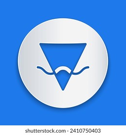 Paper cut Earth element of the symbol alchemy icon isolated on blue background. Basic mystic elements. Paper art style. Vector
