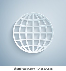 Paper cut Earth globe icon isolated on grey background. Paper art style. Vector Illustration