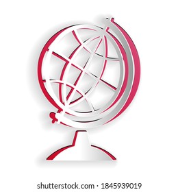 Paper cut Earth globe icon isolated on white background. Paper art style. Vector.