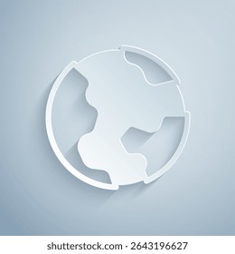 Paper cut Earth globe icon isolated on grey background. World or Earth sign. Global internet symbol. Geometric shapes. Paper art style. Vector