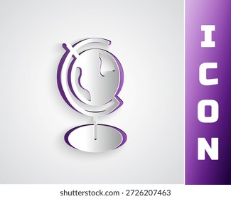 Paper cut Earth globe icon isolated on grey background. Paper art style. Vector