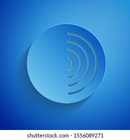 Paper cut Earth structure icon isolated on blue background. Geophysics concept with earth core and section layers earth. Paper art style. Vector Illustration