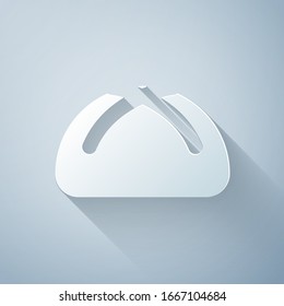 Paper cut Easter cake icon isolated on grey background. Happy Easter. Paper art style. Vector Illustration