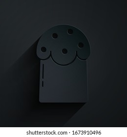 Paper cut Easter cake icon isolated on black background. Happy Easter. Paper art style. Vector Illustration