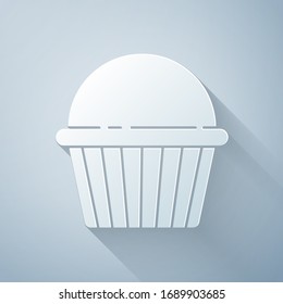 Paper cut Easter cake icon isolated on grey background. Happy Easter. Paper art style. Vector Illustration