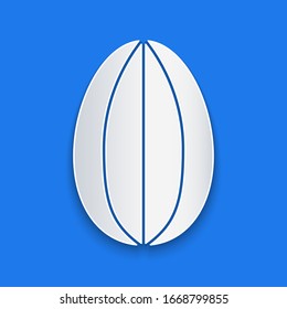 Paper cut Easter egg icon isolated on blue background. Happy Easter. Paper art style. Vector Illustration