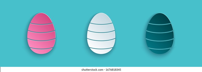 Paper cut Easter egg icon isolated on blue background. Happy Easter. Paper art style. Vector Illustration