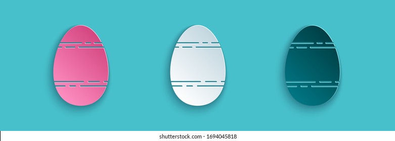 Paper cut Easter egg icon isolated on blue background. Happy Easter. Paper art style. Vector Illustration