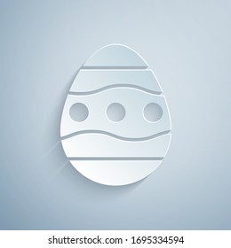 Paper cut Easter egg icon isolated on grey background. Happy Easter. Paper art style. Vector Illustration