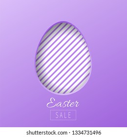 Paper cut Easter egg with white stripes. Happy Easter sale banner. Paschal greeting card.