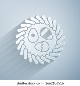 Paper cut Easter egg in a wicker nest icon isolated on grey background. Happy Easter. Paper art style. Vector Illustration