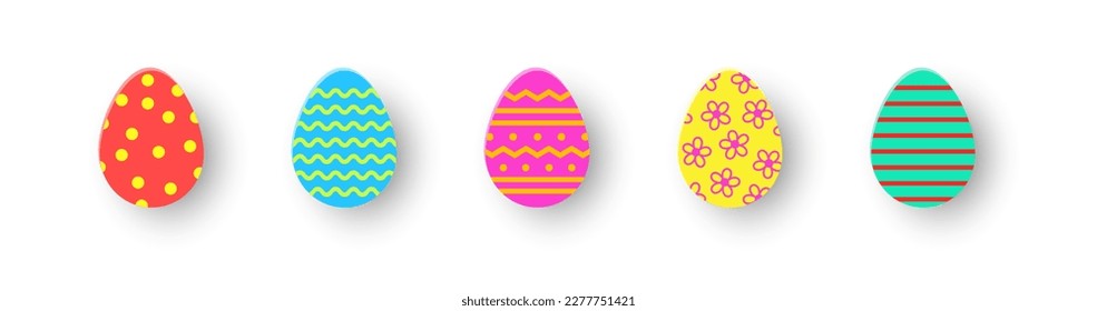 Paper cut Easter eggs. Colourful icon set. Vector illustration