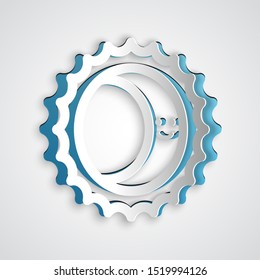 Paper cut Eclipse of the sun icon isolated on grey background. Total sonar eclipse. Paper art style. Vector Illustration