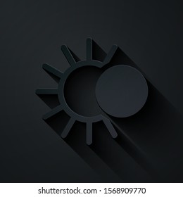 Paper cut Eclipse of the sun icon isolated on black background. Total sonar eclipse. Paper art style. Vector Illustration