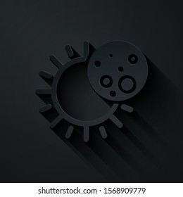 Paper cut Eclipse of the sun icon isolated on black background. Total sonar eclipse. Paper art style. Vector Illustration