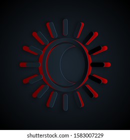 Paper cut Eclipse of the sun icon isolated on black background. Total sonar eclipse. Paper art style. Vector Illustration