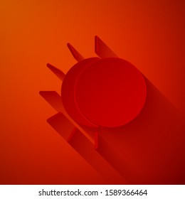 Paper cut Eclipse of the sun icon isolated on red background. Total sonar eclipse. Paper art style. Vector Illustration