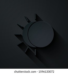 Paper cut Eclipse of the sun icon isolated on black background. Total sonar eclipse. Paper art style. Vector Illustration