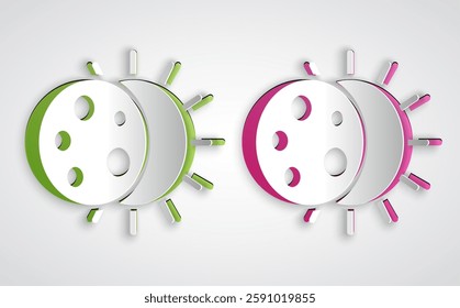 Paper cut Eclipse of the sun icon isolated on grey background. Total sonar eclipse. Paper art style. Vector