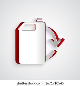 Paper cut Eco fuel canister icon isolated on grey background. Eco bio and barrel. Green environment and recycle. Paper art style. Vector Illustration