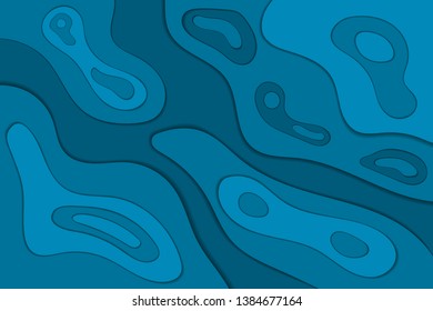 Paper cut effect. Abstract 3d background with blue shades