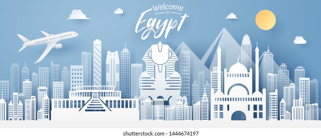 paper cut of Egypt landmark, travel and tourism concept, eps 10 vector.