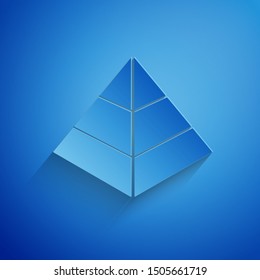 Paper cut Egypt pyramids icon isolated on blue background. Symbol of ancient Egypt. Paper art style. Vector Illustration