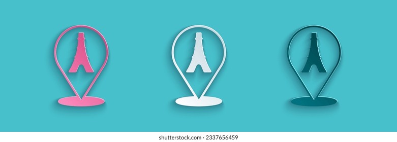 Paper cut Eiffel tower icon isolated on blue background. France Paris landmark symbol. Paper art style. Vector