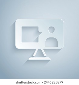 Paper cut E-learning of different foreign languages icon isolated on grey background. Paper art style. Vector