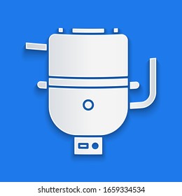 Paper cut Electric boiler for heating water icon isolated on blue background. Paper art style. Vector Illustration