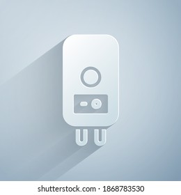 Paper cut Electric boiler for heating water icon isolated on grey background. Paper art style. Vector