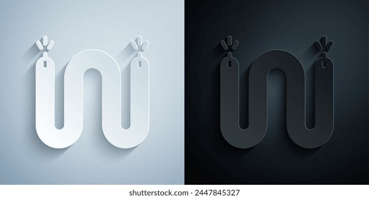 Paper cut Electric cable icon isolated on grey and black background. Electrical wire. Paper art style. Vector