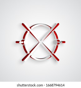 Paper cut Electric circuit scheme icon isolated on grey background. Circuit board. Paper art style. Vector Illustration