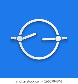 Paper cut Electric circuit scheme icon isolated on blue background. Circuit board. Paper art style. Vector Illustration