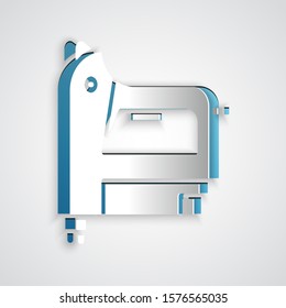 Paper cut Electric construction stapler icon isolated on grey background. Working tool. Paper art style. Vector Illustration