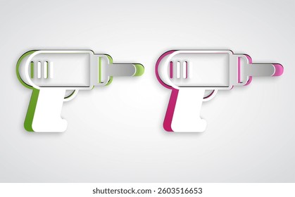 Paper cut Electric drill machine icon isolated on grey background. Repair tool. Paper art style. Vector