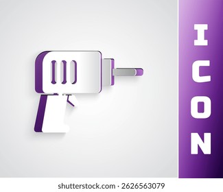Paper cut Electric drill machine icon isolated on grey background. Repair tool. Paper art style. Vector
