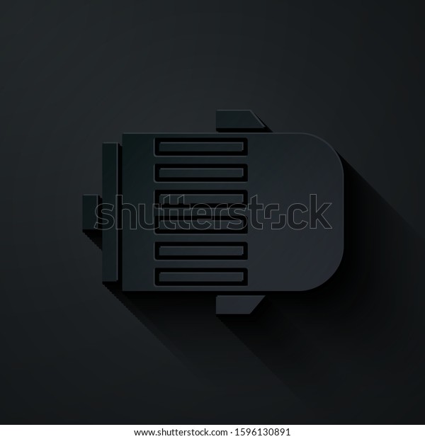 Paper\
cut Electric engine icon isolated on black background. Car\
alternator. Paper art style. Vector\
Illustration