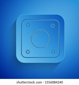 Paper cut Electric light switch icon isolated on blue background. On and Off icon. Dimmer light switch sign. Concept of energy saving. Paper art style. Vector Illustration