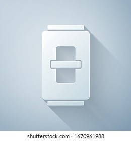 Paper cut Electric light switch icon isolated on grey background. On and Off icon. Dimmer light switch sign. Concept of energy saving. Paper art style. Vector Illustration