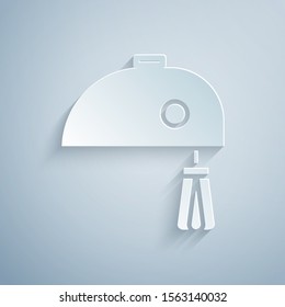 Paper cut Electric mixer icon isolated on grey background. Kitchen blender. Paper art style. Vector Illustration