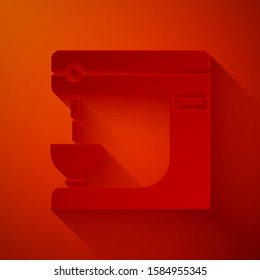 Paper cut Electric mixer icon isolated on red background. Kitchen blender. Paper art style. Vector Illustration