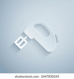 Paper cut Electric mixer icon isolated on grey background. Kitchen blender. Paper art style. Vector