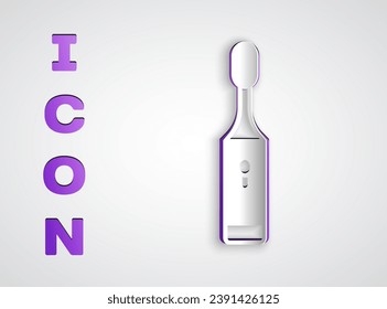Paper cut Electric toothbrush icon isolated on grey background. Paper art style. Vector