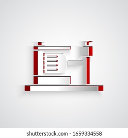 Paper cut Electric water pump icon isolated on grey background. Paper art style. Vector Illustration