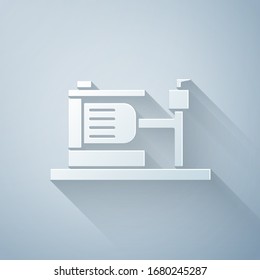 Paper cut Electric water pump icon isolated on grey background. Paper art style. Vector Illustration
